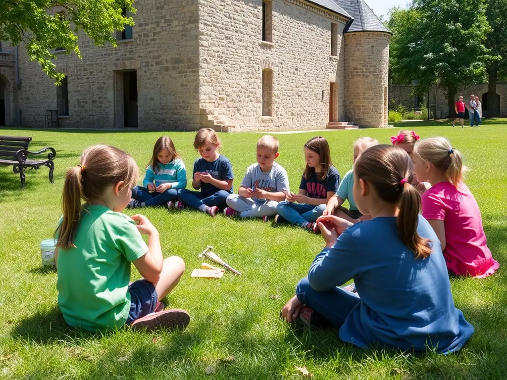 A photograph showing children participating in an educational program about the history and architecture of the Saint-Martin Church.